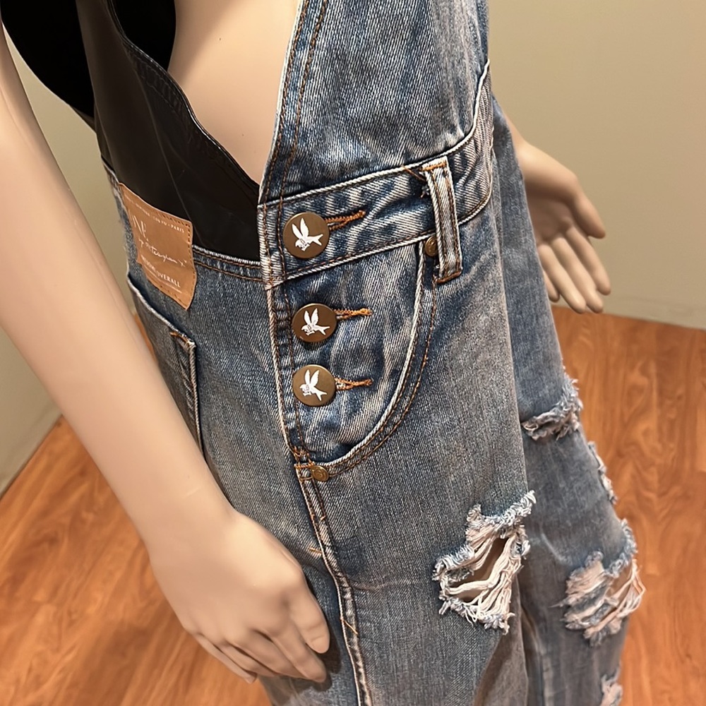 One Teaspoon Denim Distressed Style W/ Black Adjustable Faux Leather Trim 30 - Picture 5 of 13